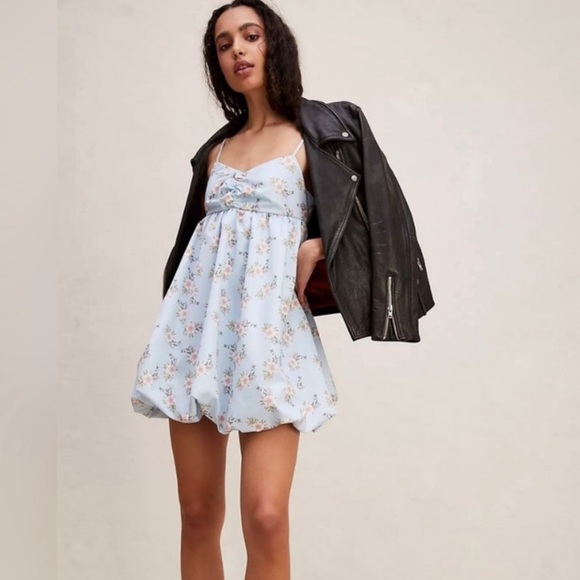FREE PEOPLE Blue Floral Bubble Dress-Medium, NWT - Picture 1 of 7